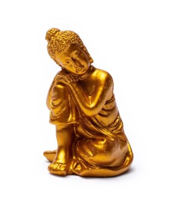 Statue de Bouddha miniature doré en position de relaxation