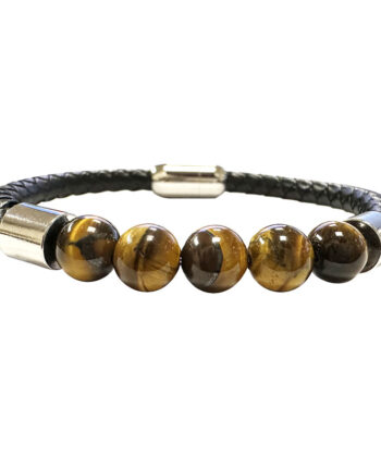 Bracelet cuir et 5 perles de 8 mm d'Oeil de Tigre Brun. Ces bracelets combinent style et résistance grâce à leur fermoir en acier inoxydable. Les perles en onyx noir dépoli, lapis-lazuli, pierre de lave ou œil de tigre apportent une touche d'élégance inégalée au poignet. Le cuir utilisé assure un confort optimal qui dure tout au long de la journée. Avec une longueur de 21,5 cm, ce bracelet s'adapte parfaitement à la plupart des poignets. Longueur totale : 21 cm Modèle : Œil de tigre Adapté aux poignets de 20 à22 cm environ. Poids environ 20 gr