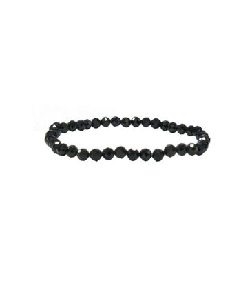 Bracelet en Spinelle noire 4 mm facetté en provenance de l'Inde, Perles facettées en spinelle de 4 mm avec Fil élastique Strong de Bijoutier